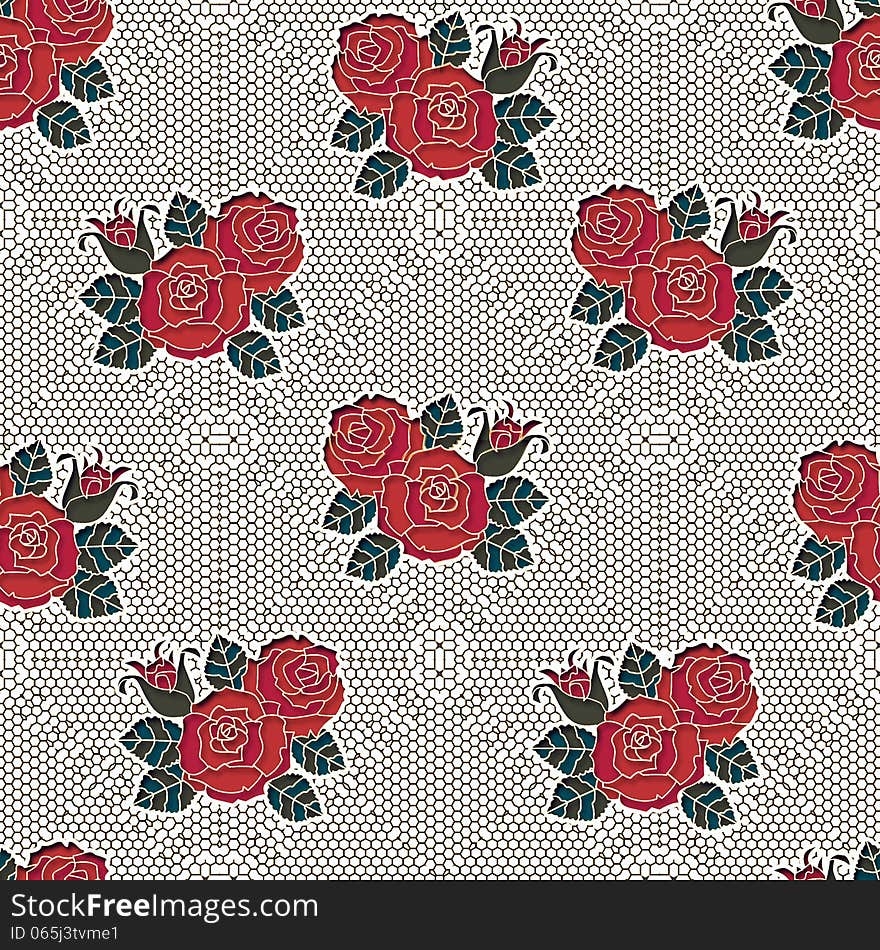 Classy seamless floral pattern against fishnet background. Classy seamless floral pattern against fishnet background