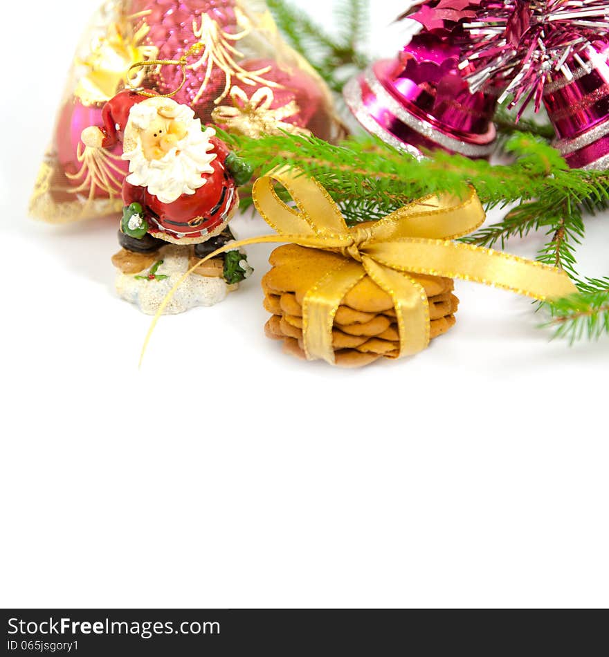 Xmas tree with toys on a white background. Xmas tree with toys on a white background