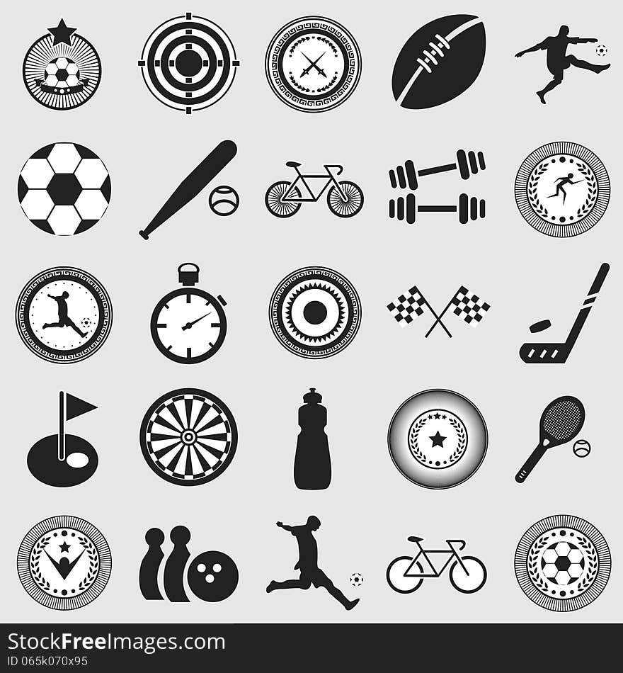 Vector black sport icons set. Vector black sport icons set