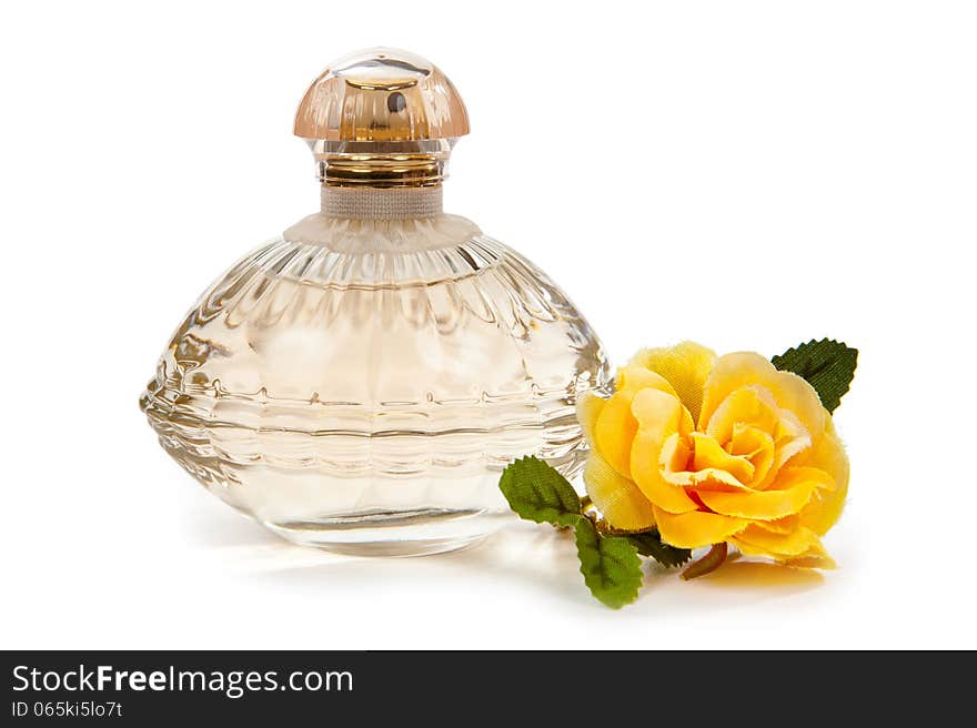 Women s perfume and a flower isolated