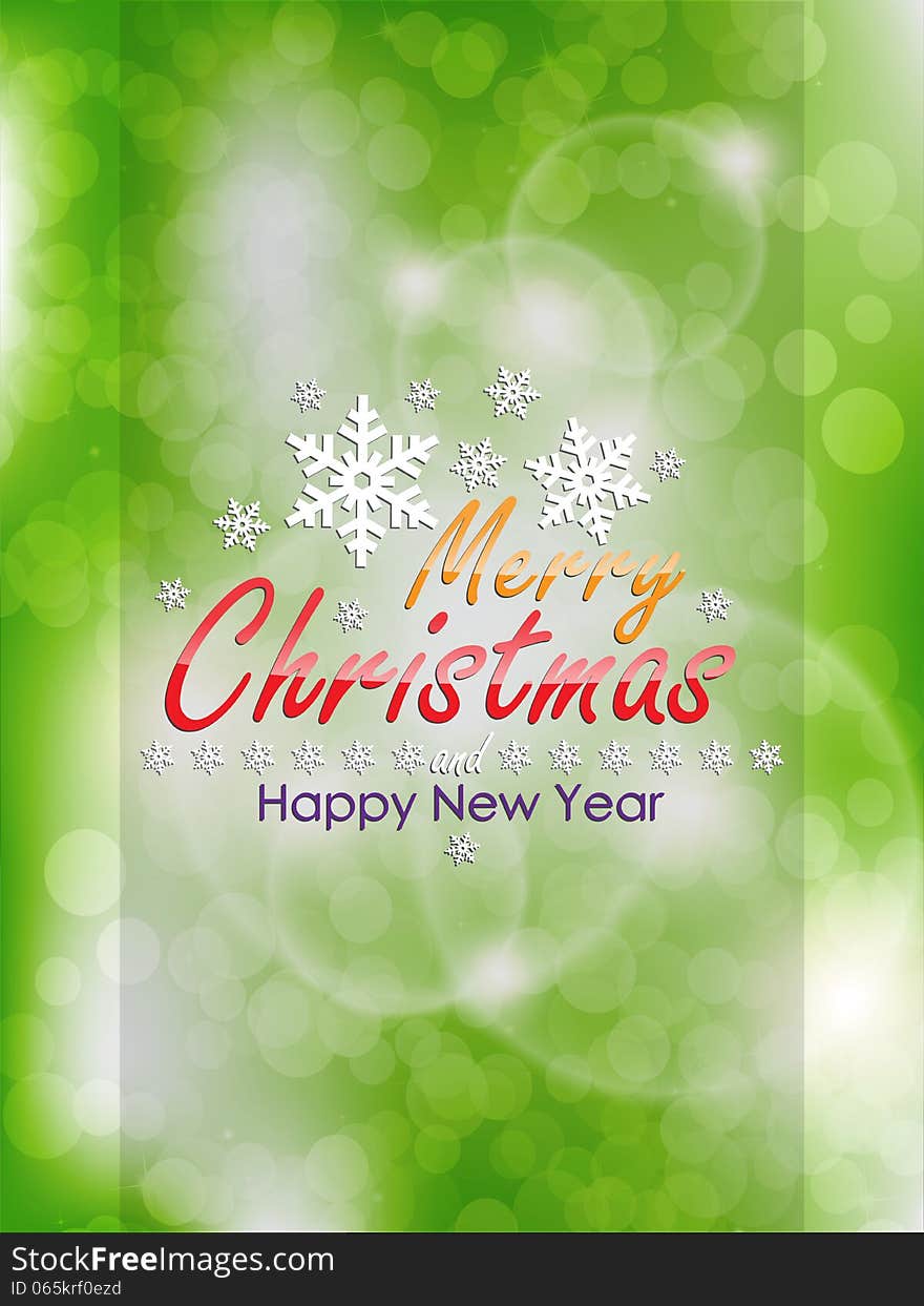 Christmas background with out of focus background and many snowflakes. Typography poster.