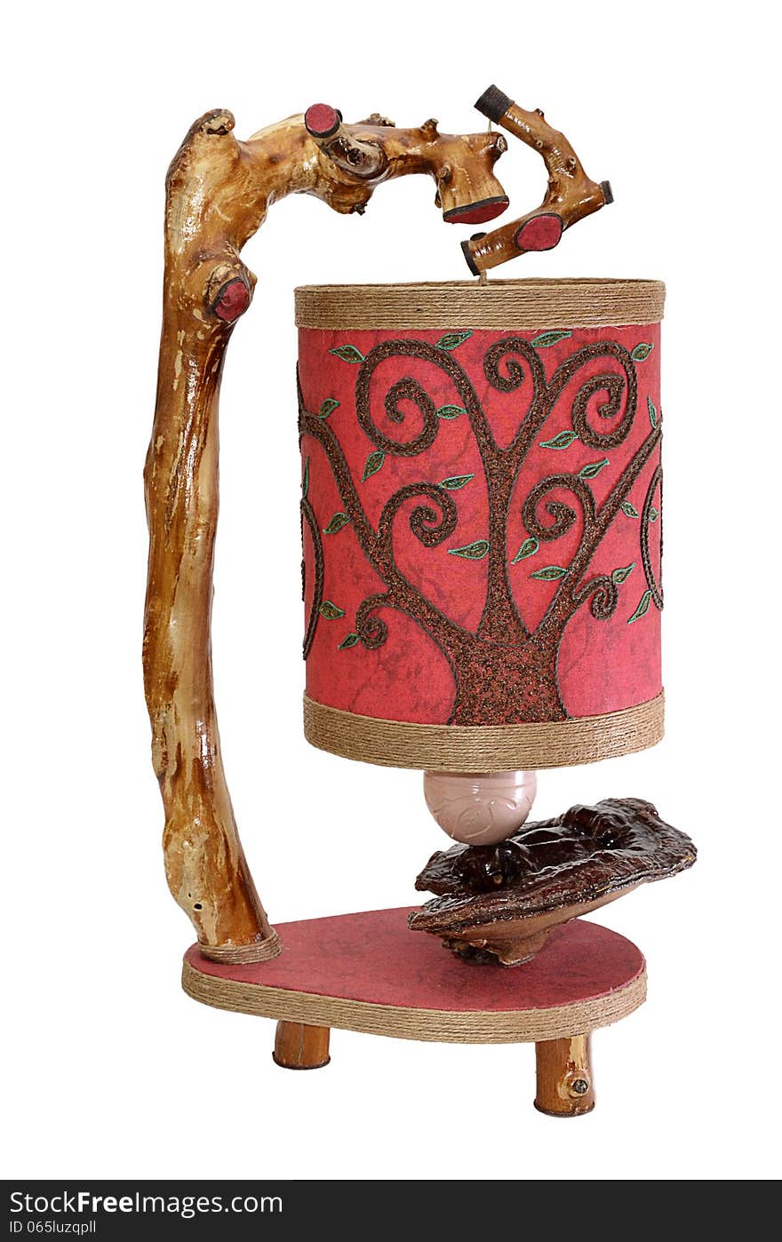 Handmade lamp with red shade