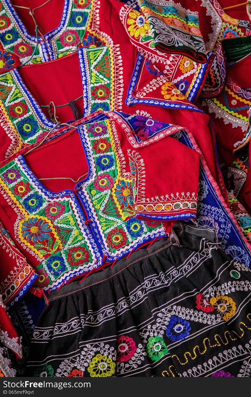 Costumes from Cuzco used for dance called Valicha, Peru, South America