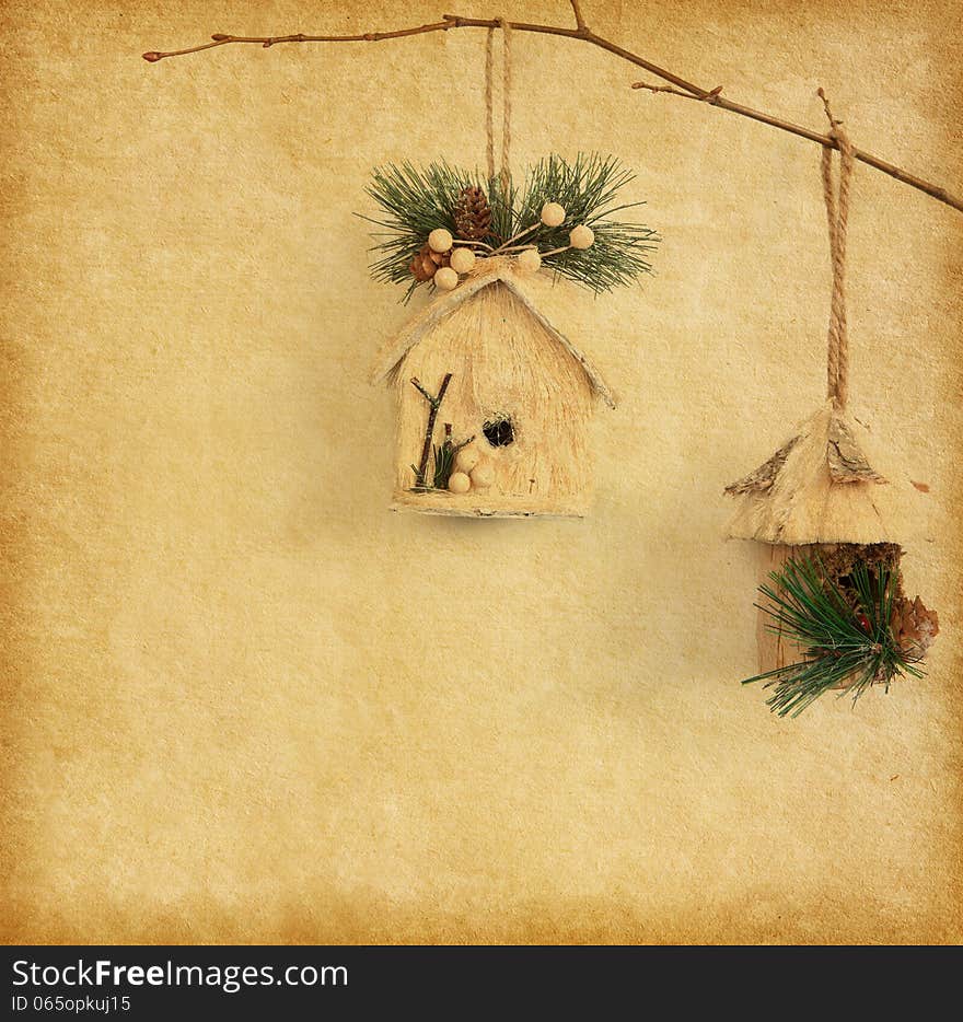 Christmas decoration hanging over paper background