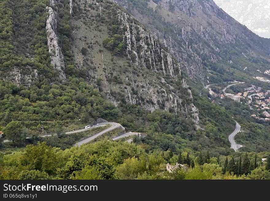 Mountain roads in Montenegro. On the picture the old Kotor-Lovcen road.