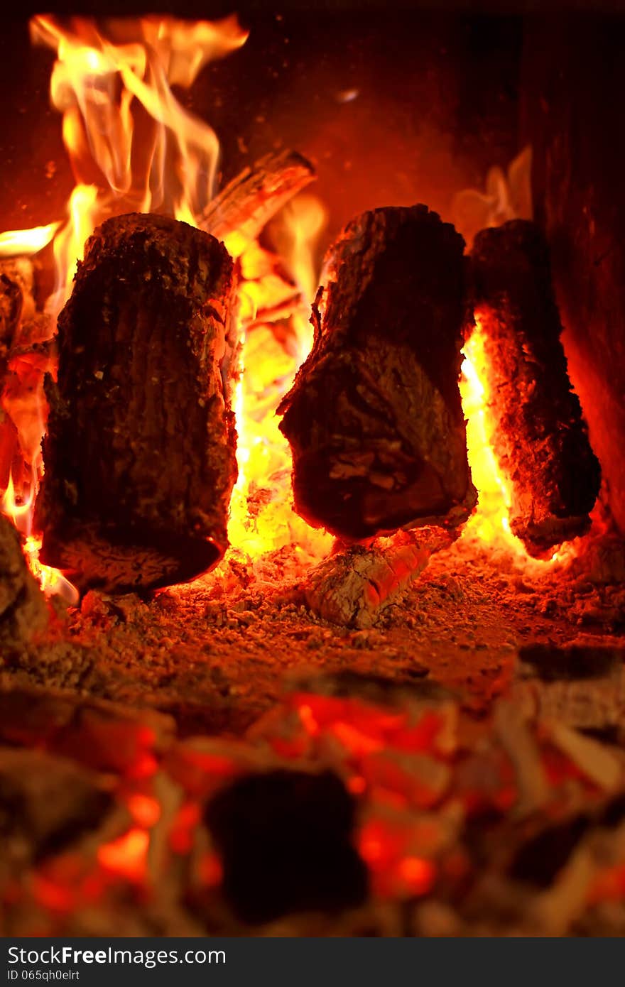 Burning Wood On Fireplace