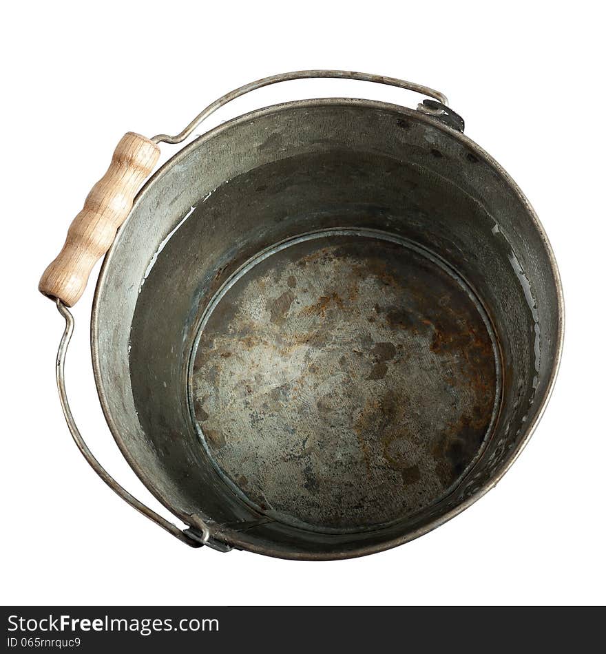 Tin bucket for home and garden on a white background with clipping path. Tin bucket for home and garden on a white background with clipping path