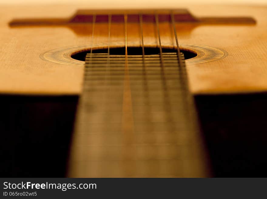 Acoustic guitar guitar strings closeup