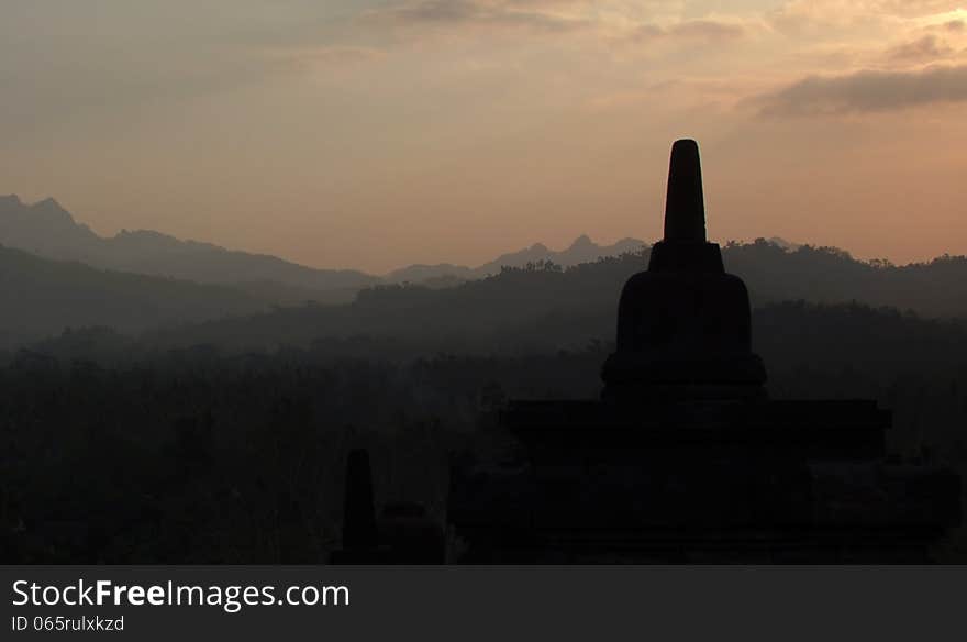 View from Borobudur at sunset