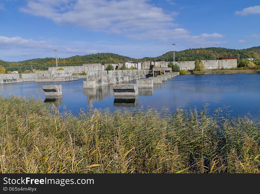 The ruins of an abandoned nuclear power plant in Zarnowiec, Poland