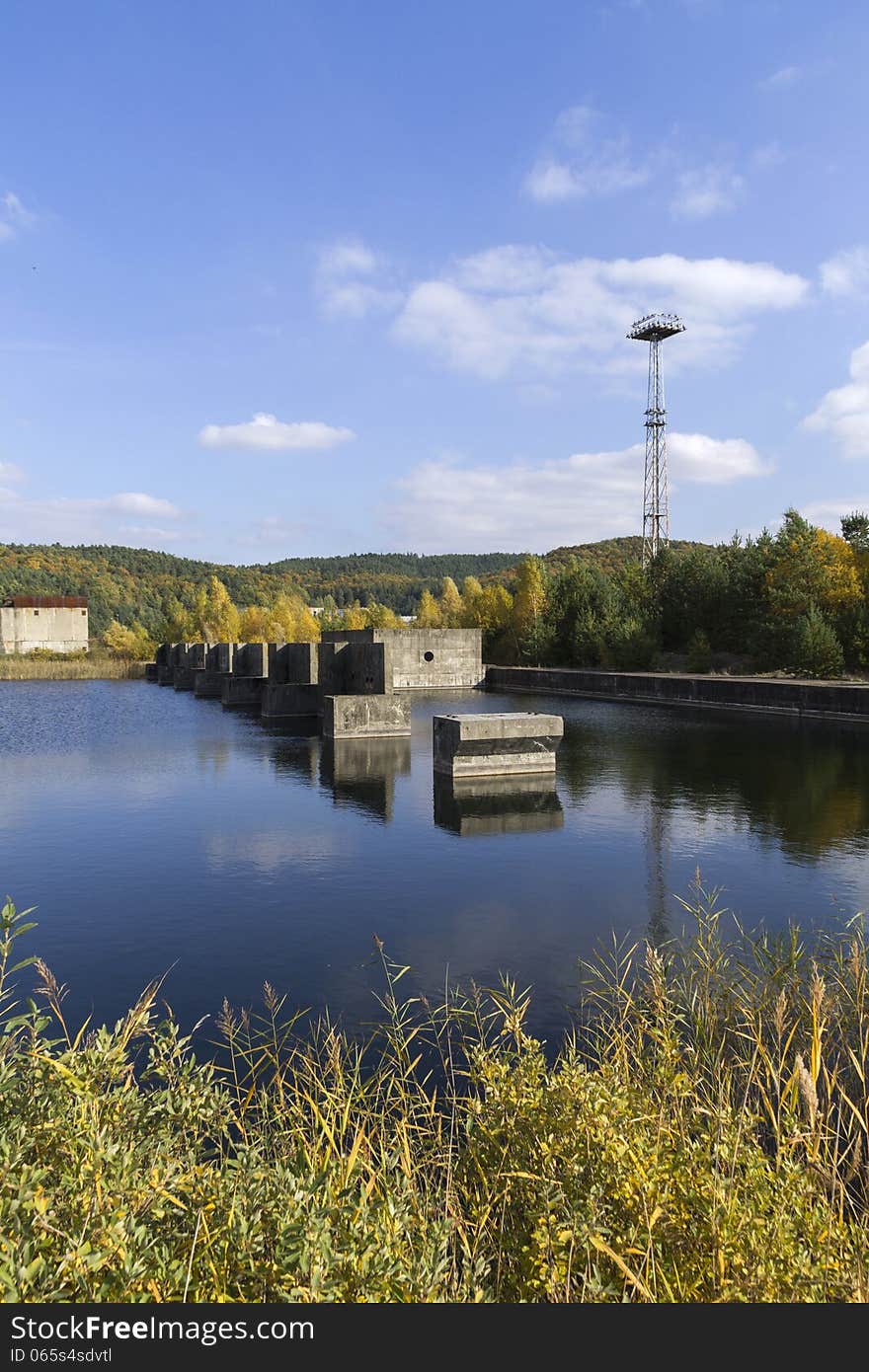 The ruins of an abandoned nuclear power plant in Zarnowiec, Poland