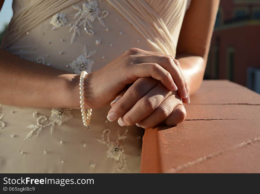 Close up of a bride with wedding dress. Close up of a bride with wedding dress