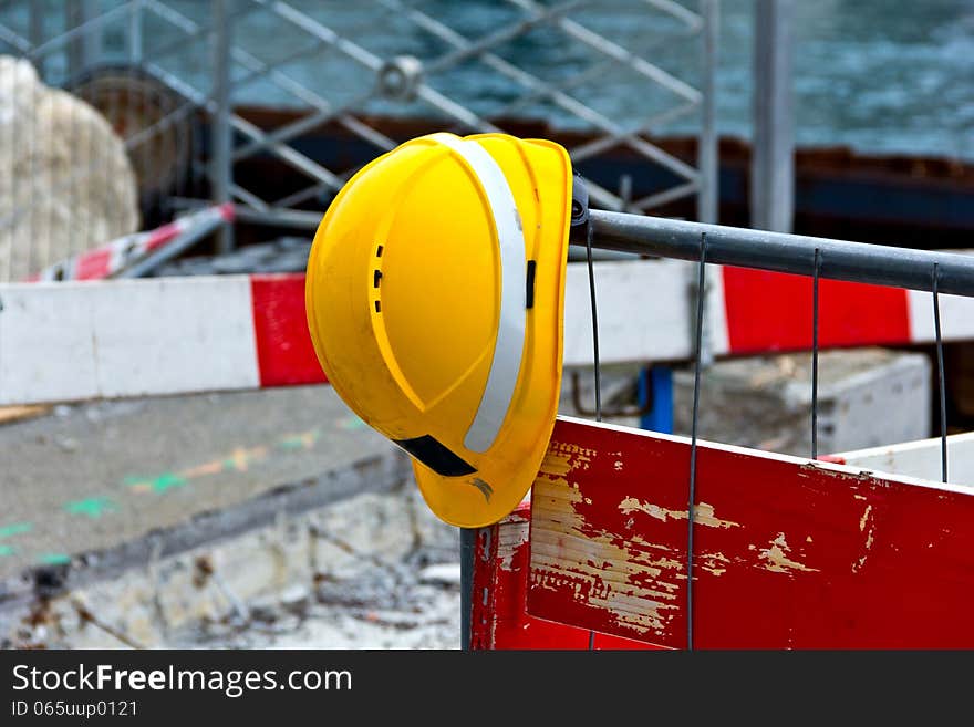 Helmet on a fence