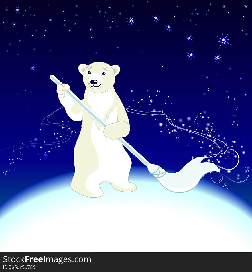 Polar bear in the Arctic ecology clean broom. Polar bear in the Arctic ecology clean broom