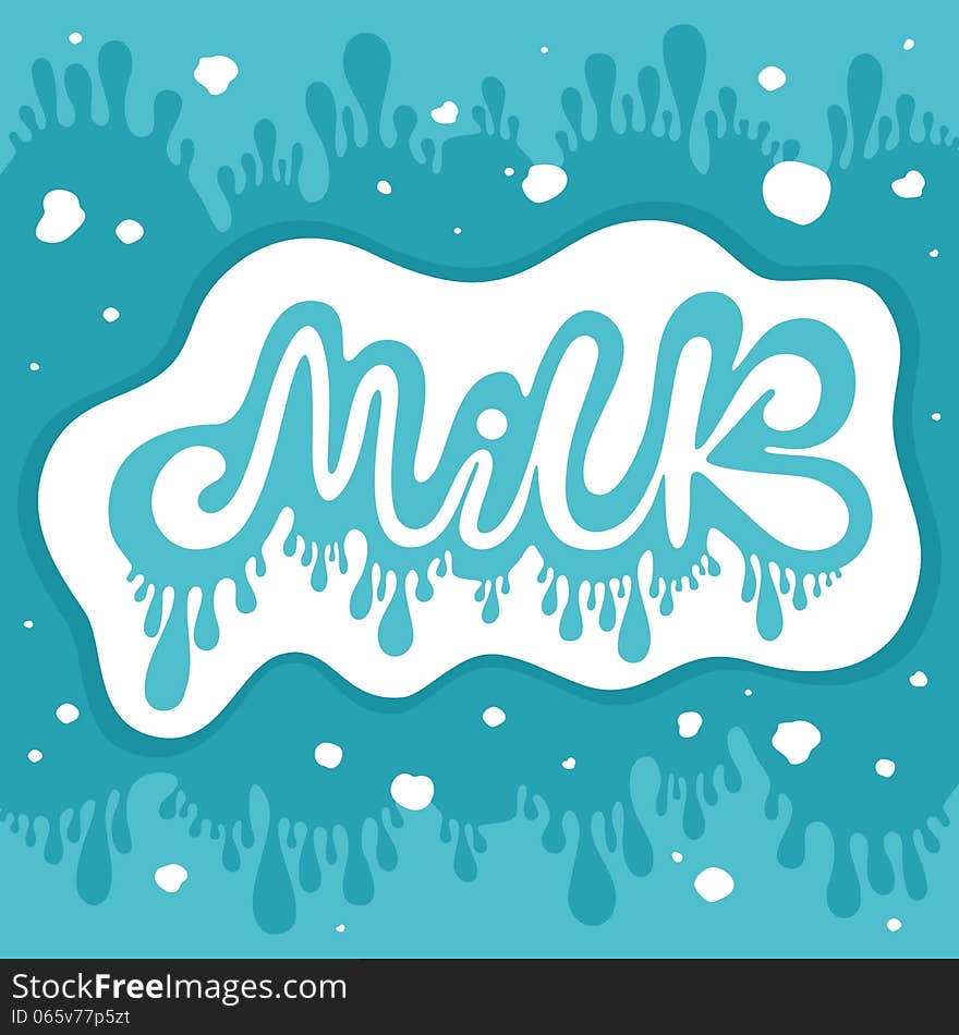 Milk design lettering. Wave background with drops