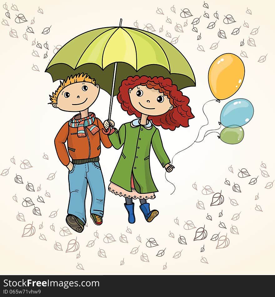 Cute Couple Strolling Through The Rain