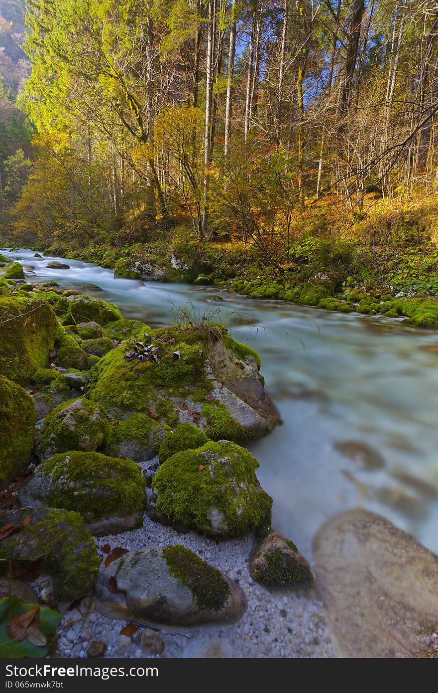 Fresh river form mountains in long exposure