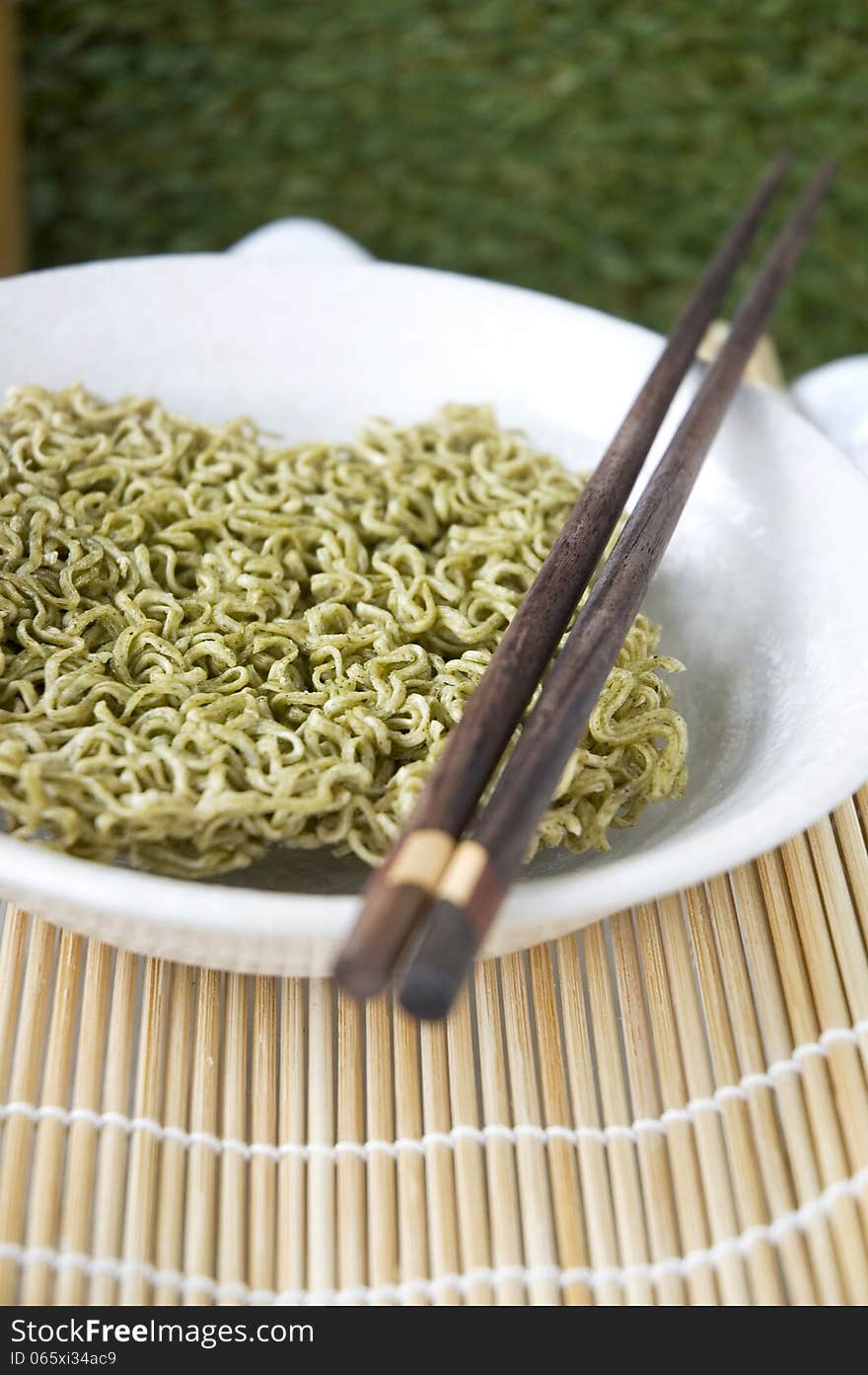 Instant noodle in bowl with chopstick