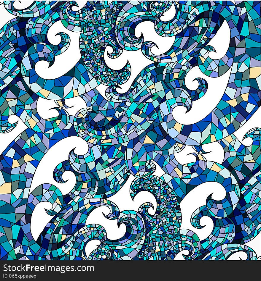 Abstract blue colorful mosaic square wave