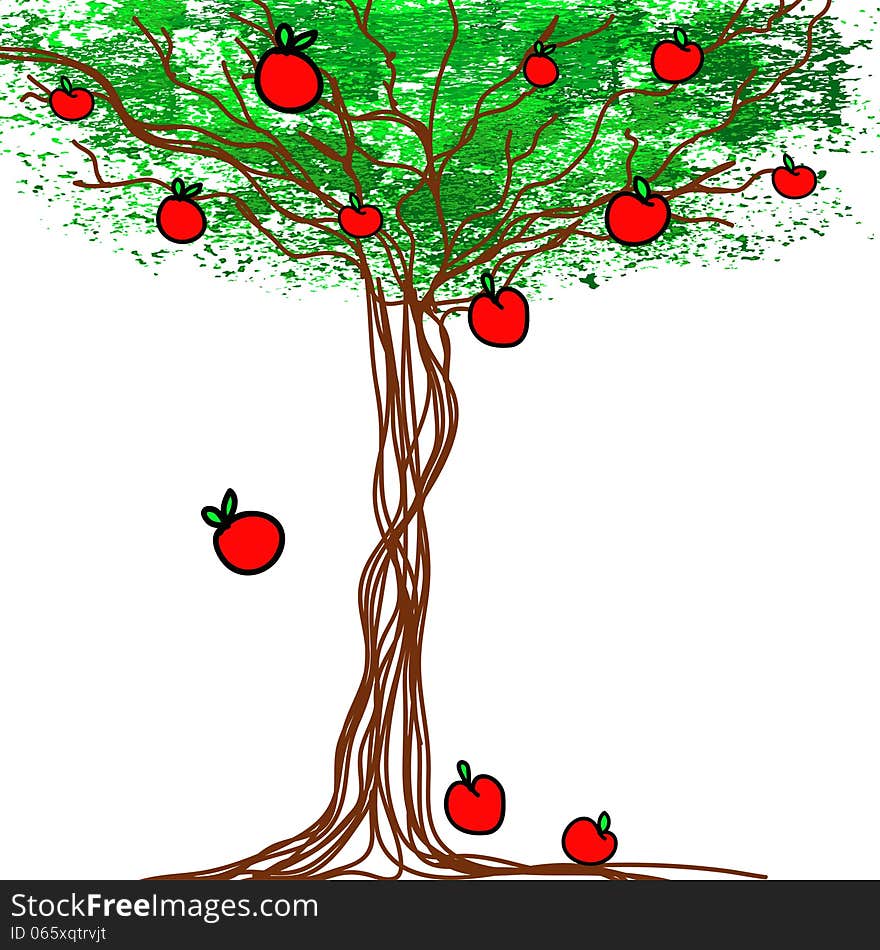 Stylized vector tree with apples