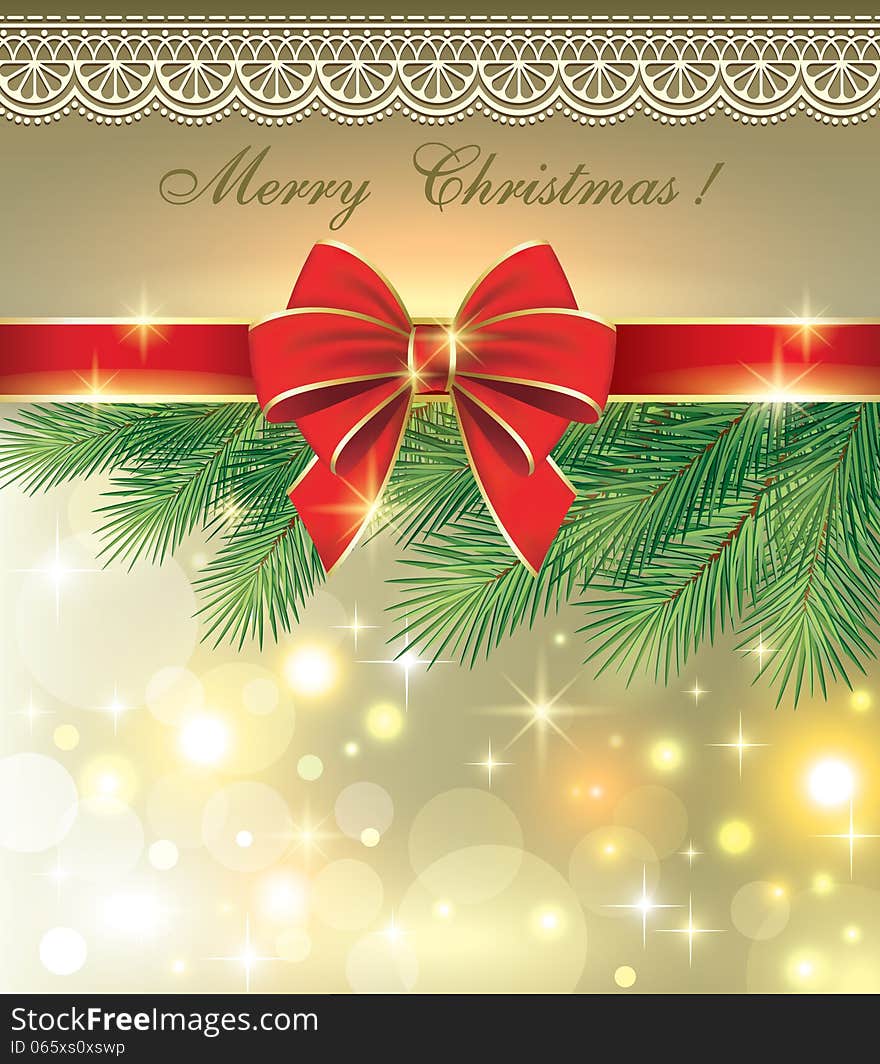 Greeting card on the background of fir branches in the decoration