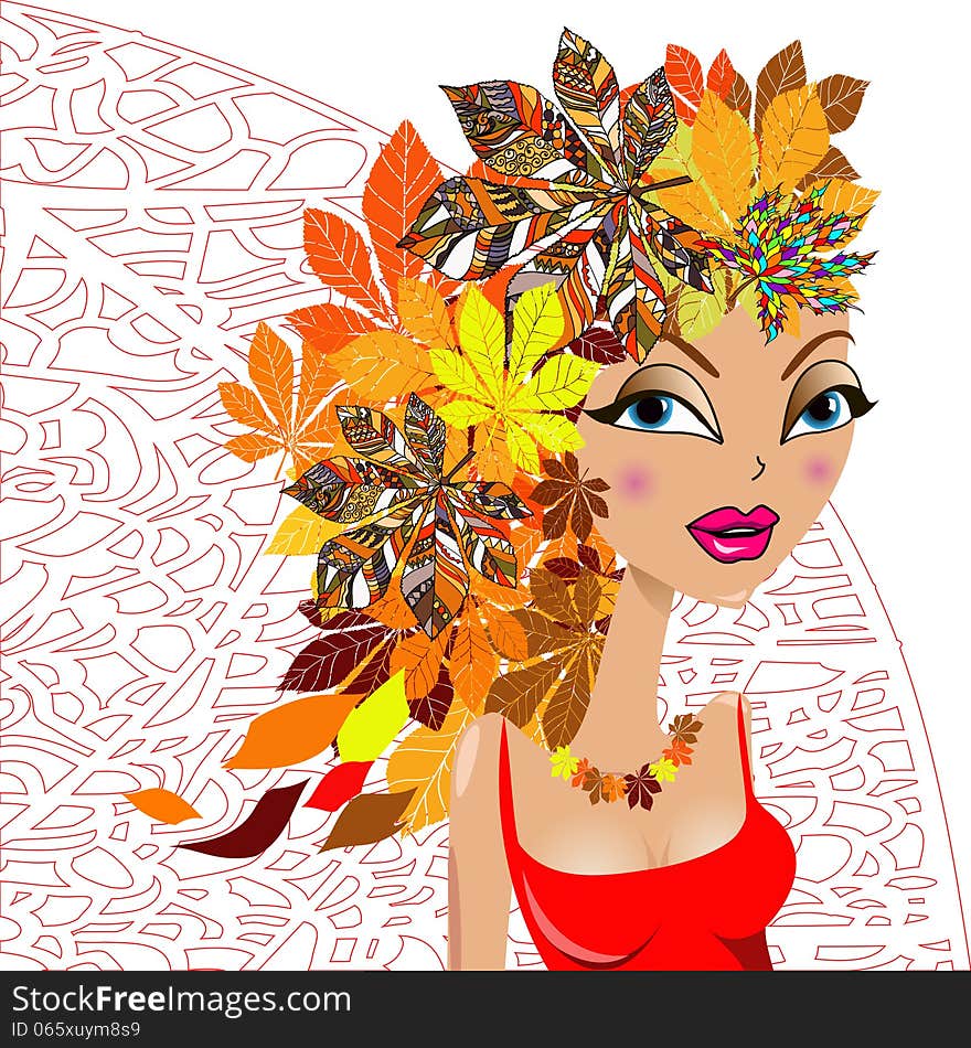 Art colorful sketching beautiful girl face on white background. Vector version.