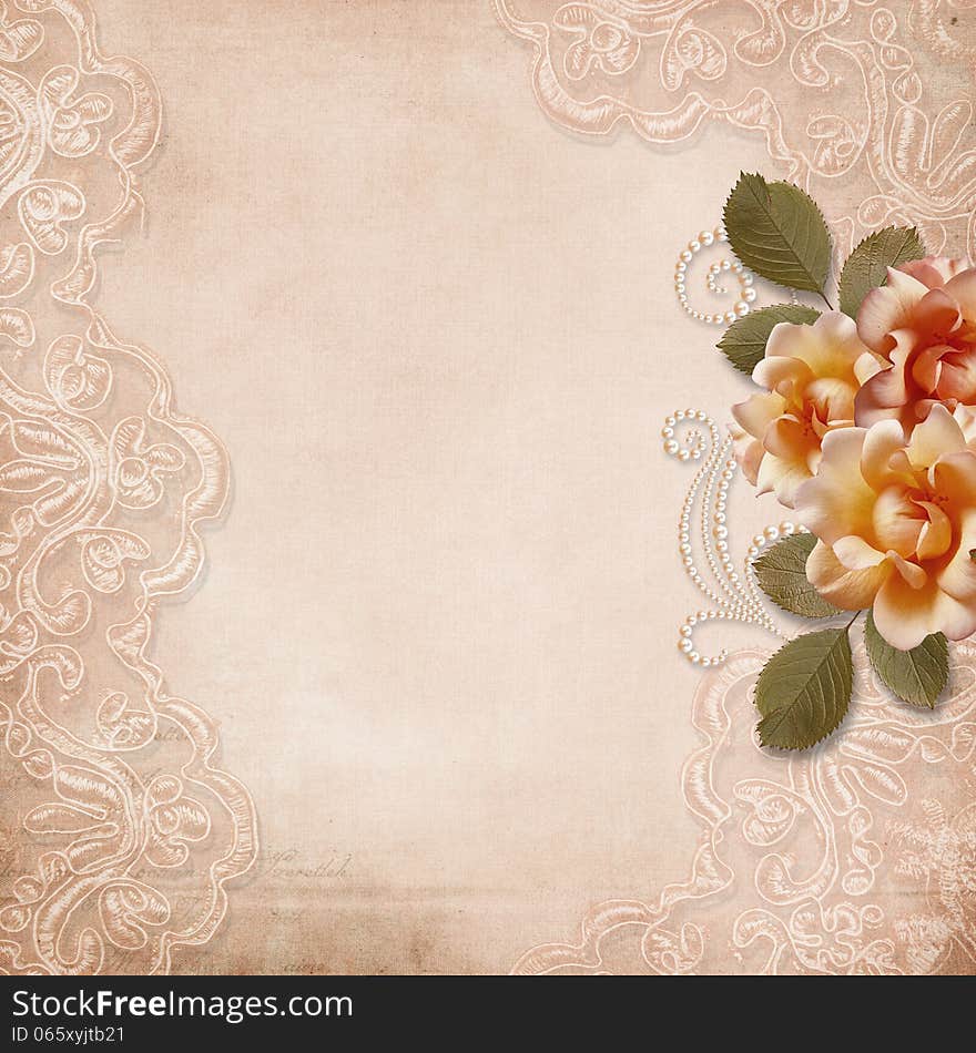 Vintage Gorgeous  Background With Lace And Roses