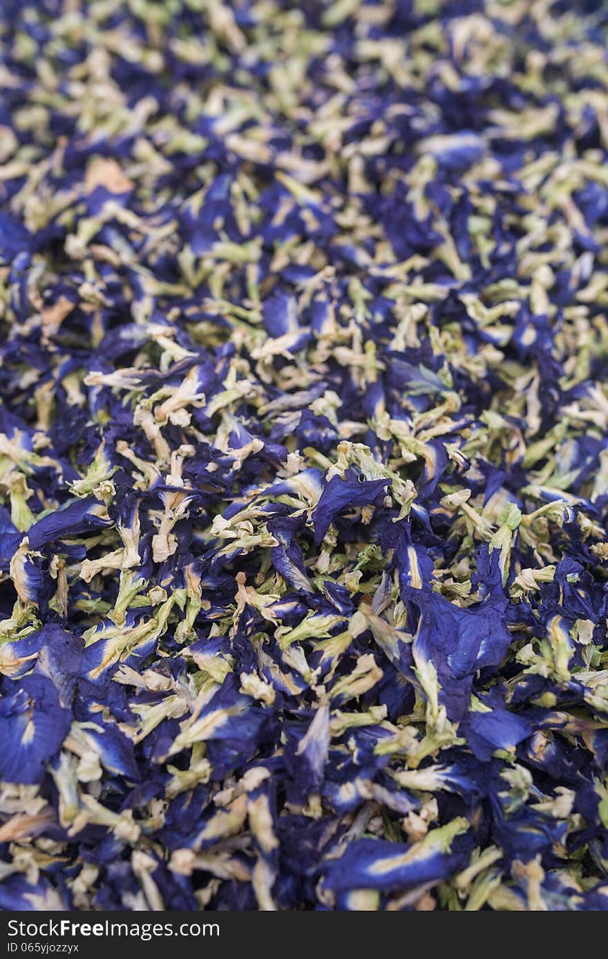 Sun dried butterfly pea flowers to make tea