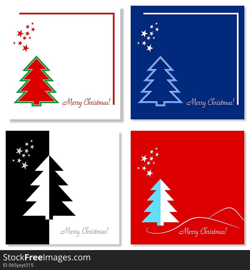 Set of four Christmas cards on various backgrounds. Set of four Christmas cards on various backgrounds