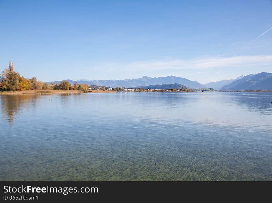 Switzerland, Lake Zurich (Obersee) in autumn. Switzerland, Lake Zurich (Obersee) in autumn
