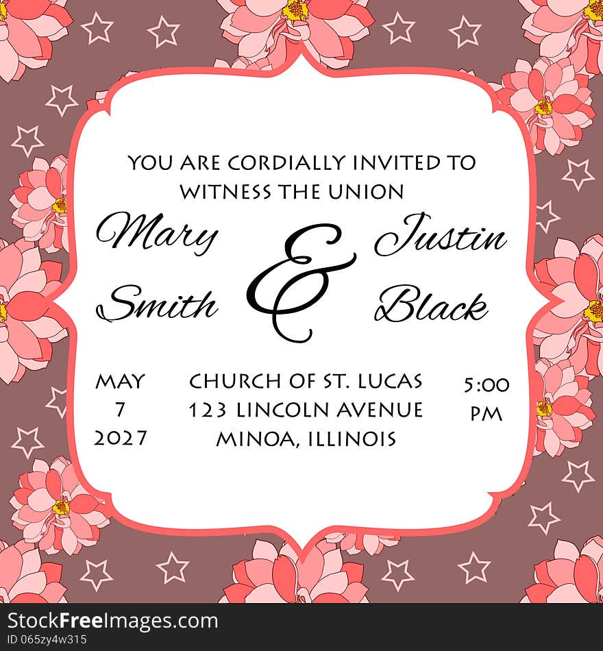 Wedding card or invitation with abstract floral background