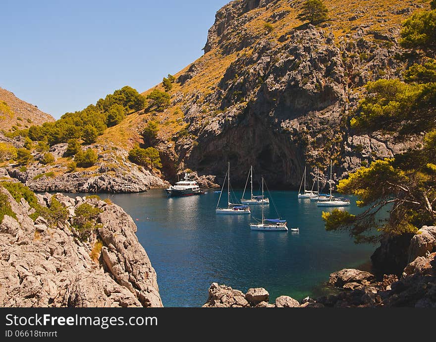 Bay Calobra Mallorca Spain summer. Bay Calobra Mallorca Spain summer