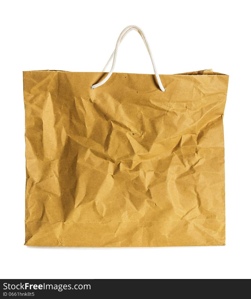 Wrinkled paper bag.Isolate on white.