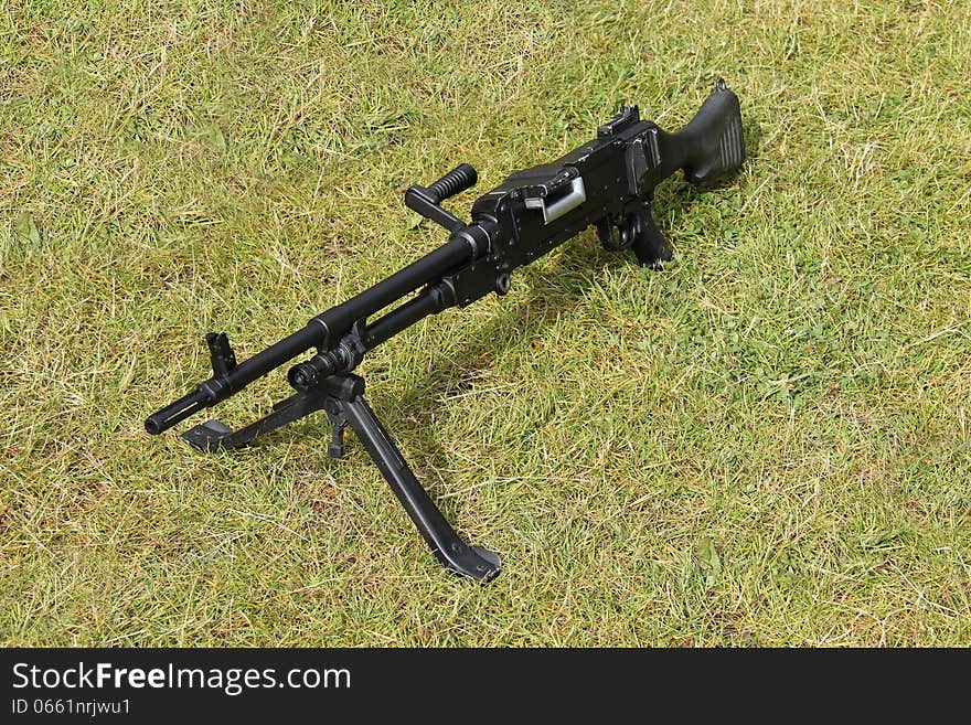 A Vintage British Army Black Machine Gun.