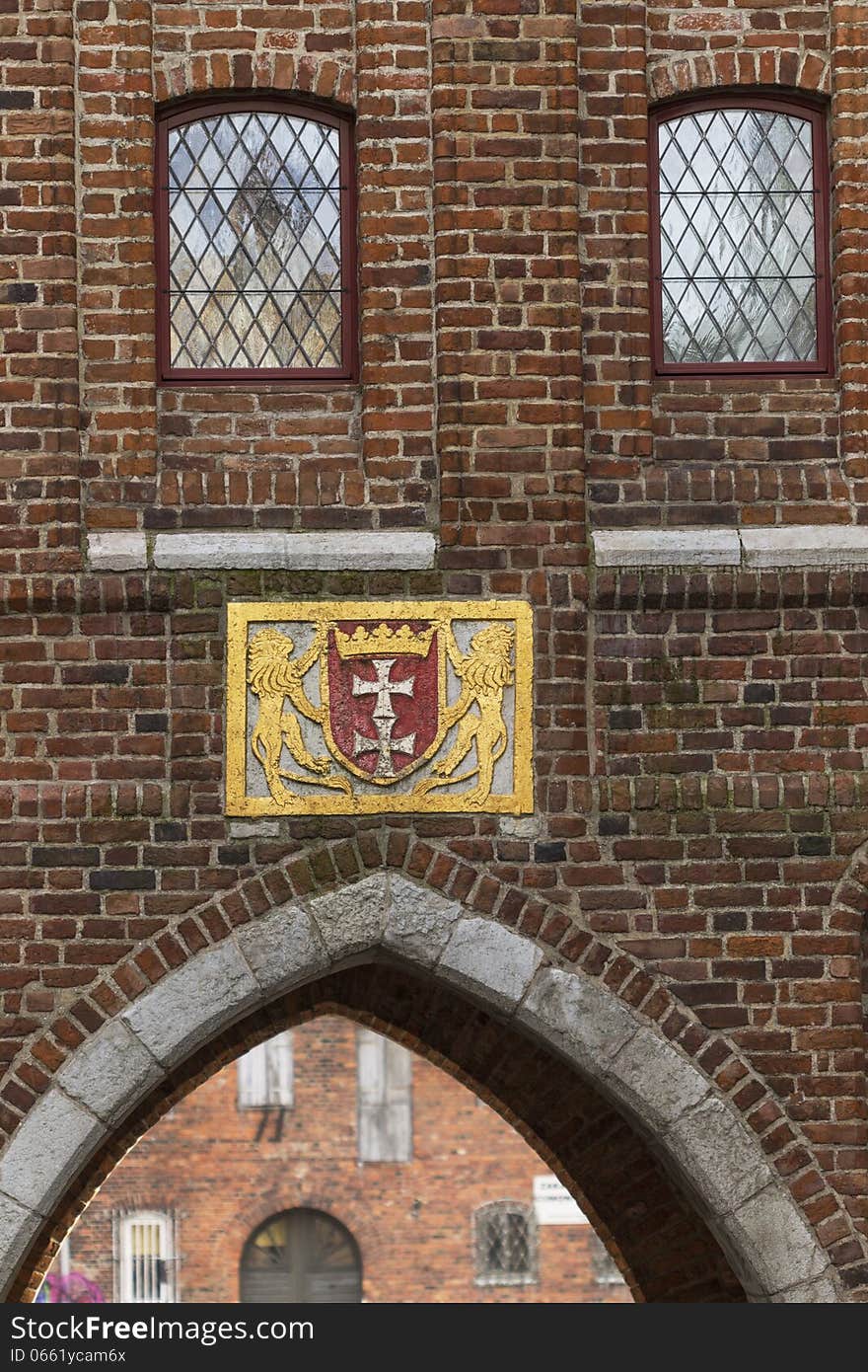 The historic coat of arms on the building