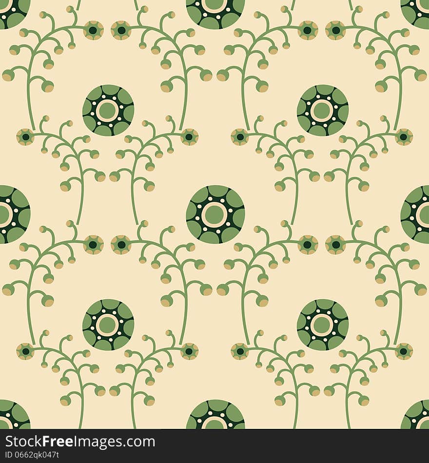 Seamless Background With Twigs And Flowers