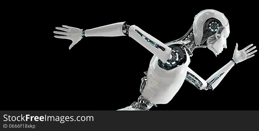 Robot android woman running speed concept