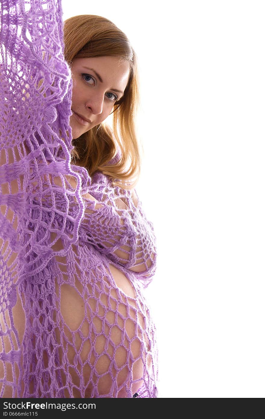 Pregnant In Knitted Lace Dress