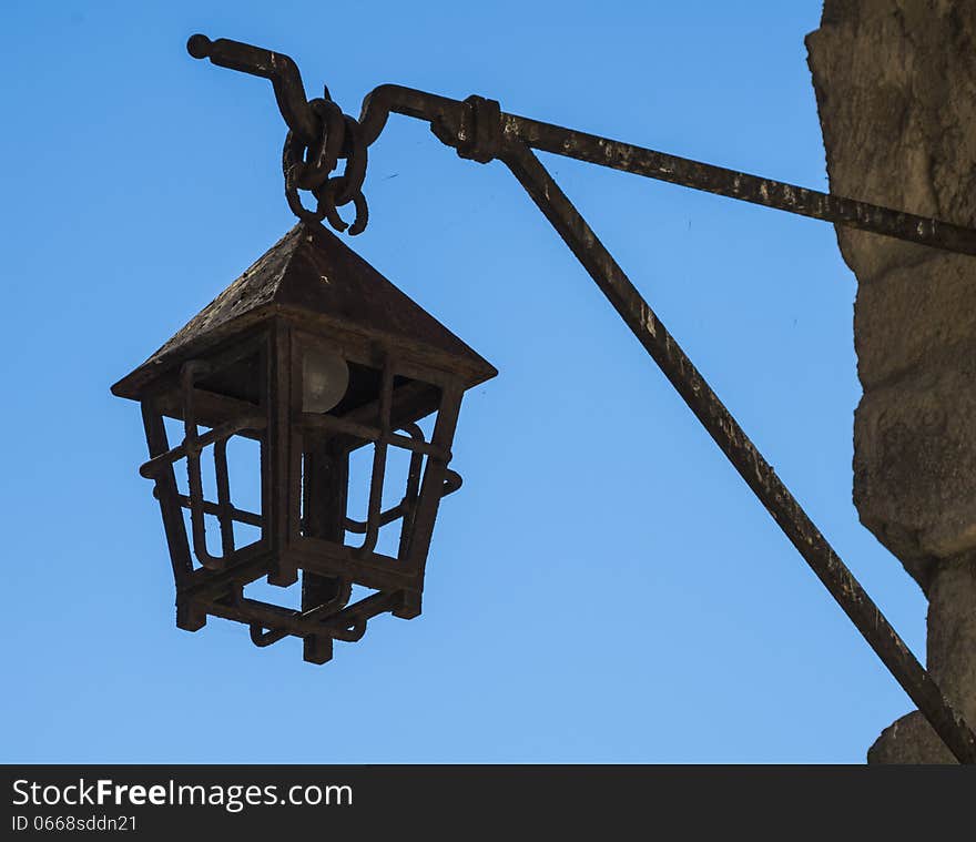 Old lantern in the medieval castle of melfi, basilicata, italy