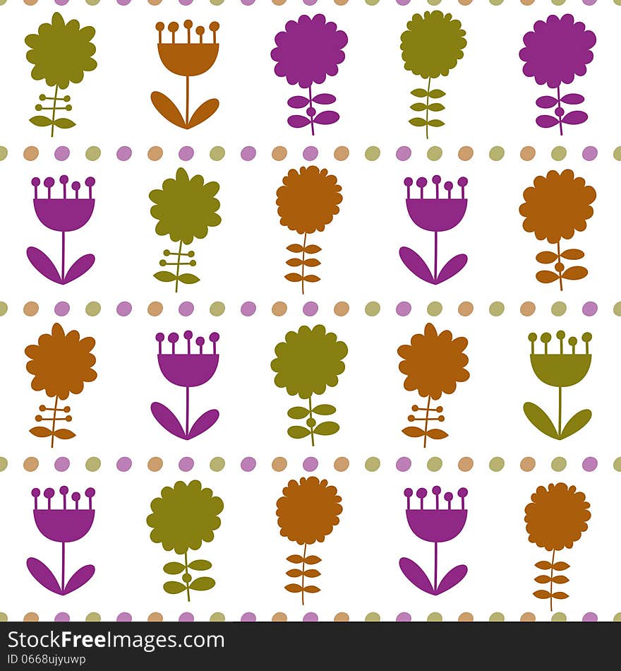 Seamless pattern with different flowers