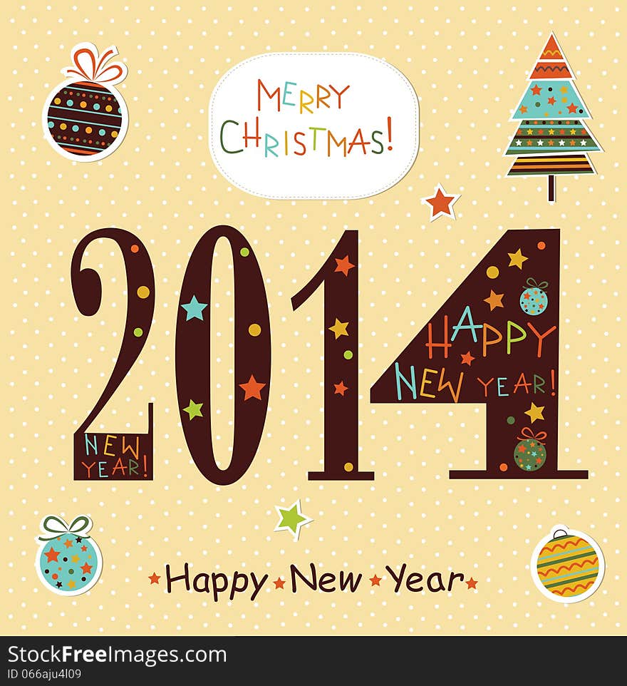 Happy New Year 2014 greeting card.Vector