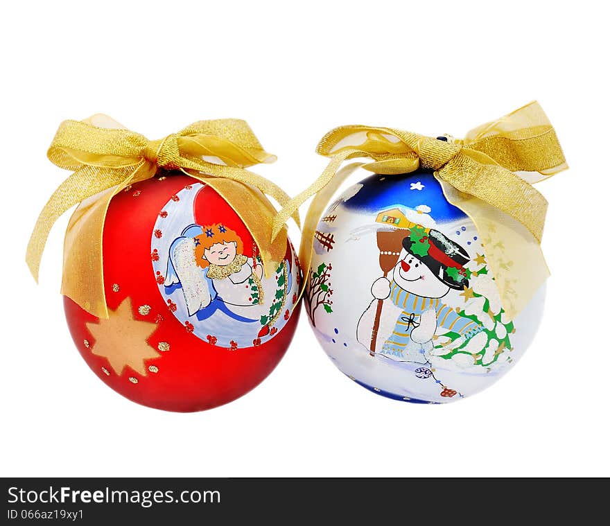 Decorated Christmas Tree Balls With Golden Ribbon