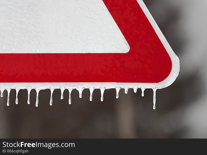 Road Sign With Icicles