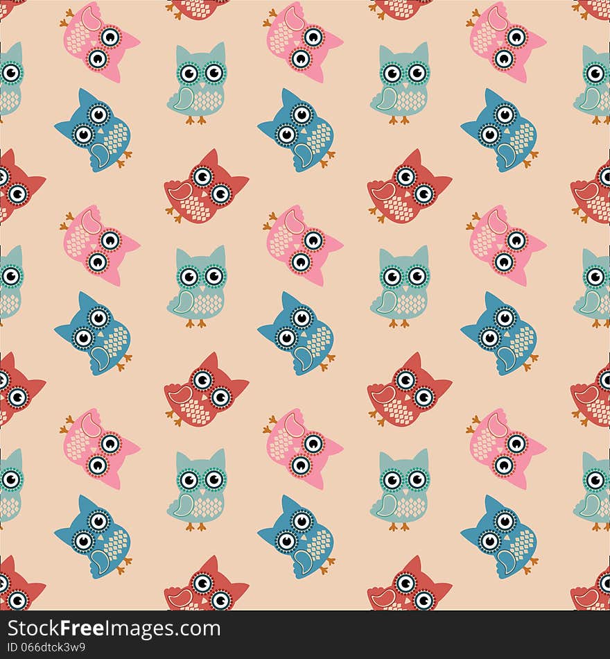 Vector Owl Colorful Seamless Pattern, Background