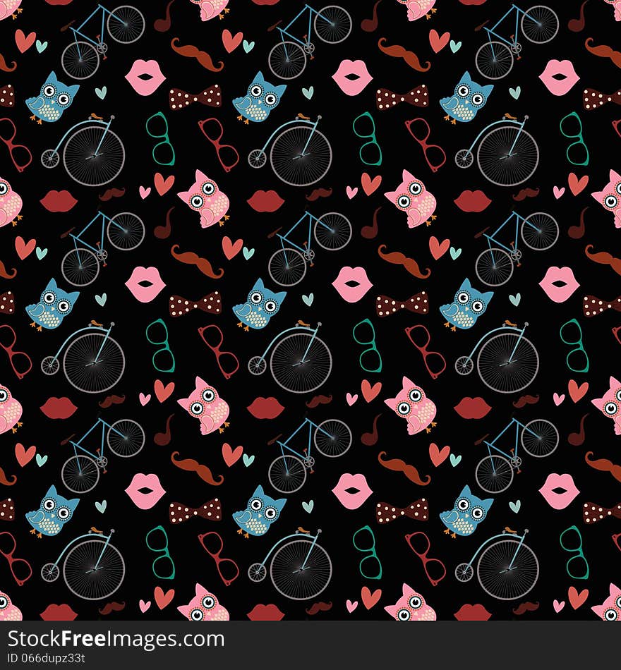 Vector Hipster Doodles Colorful Seamless Pattern, Background