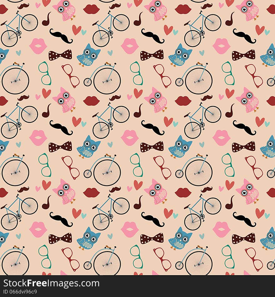 Vector Hipster Doodles Colorful Seamless Pattern, Background