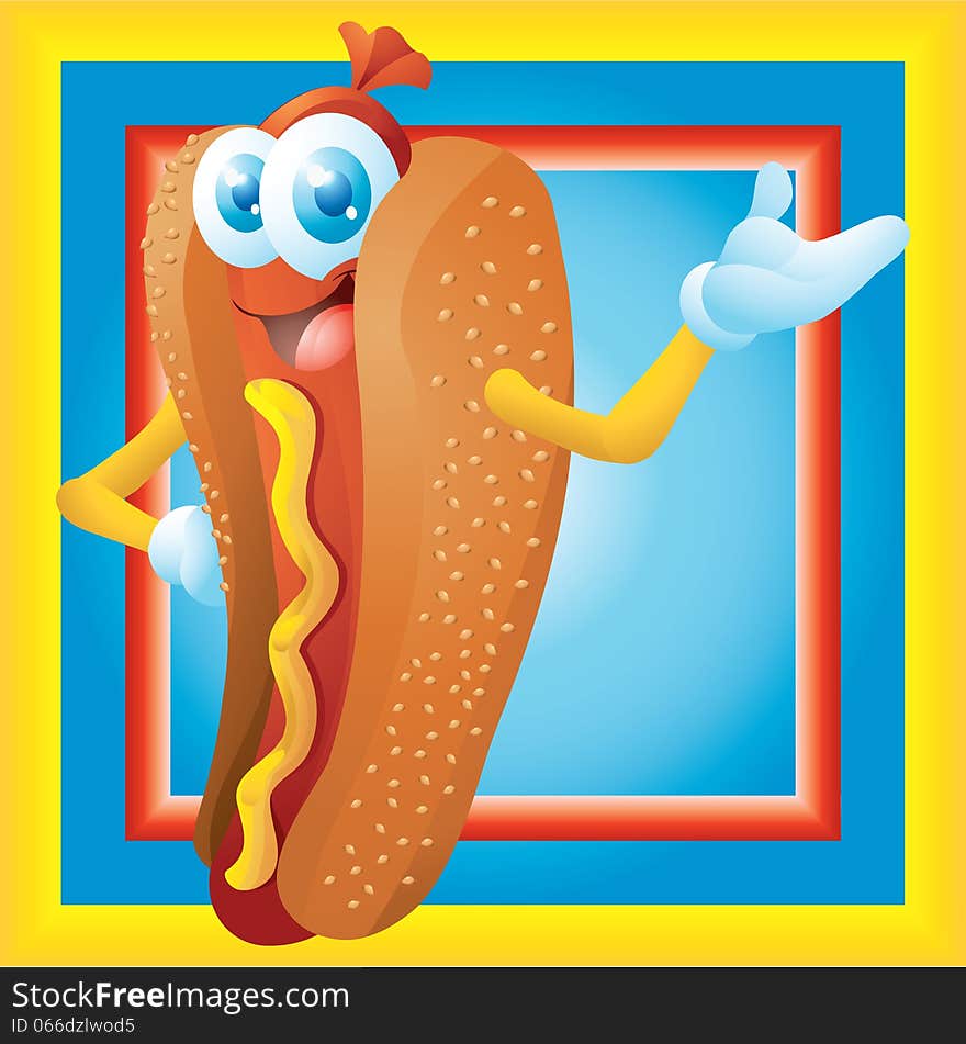 Hot Dog Cartoon Character With Frame