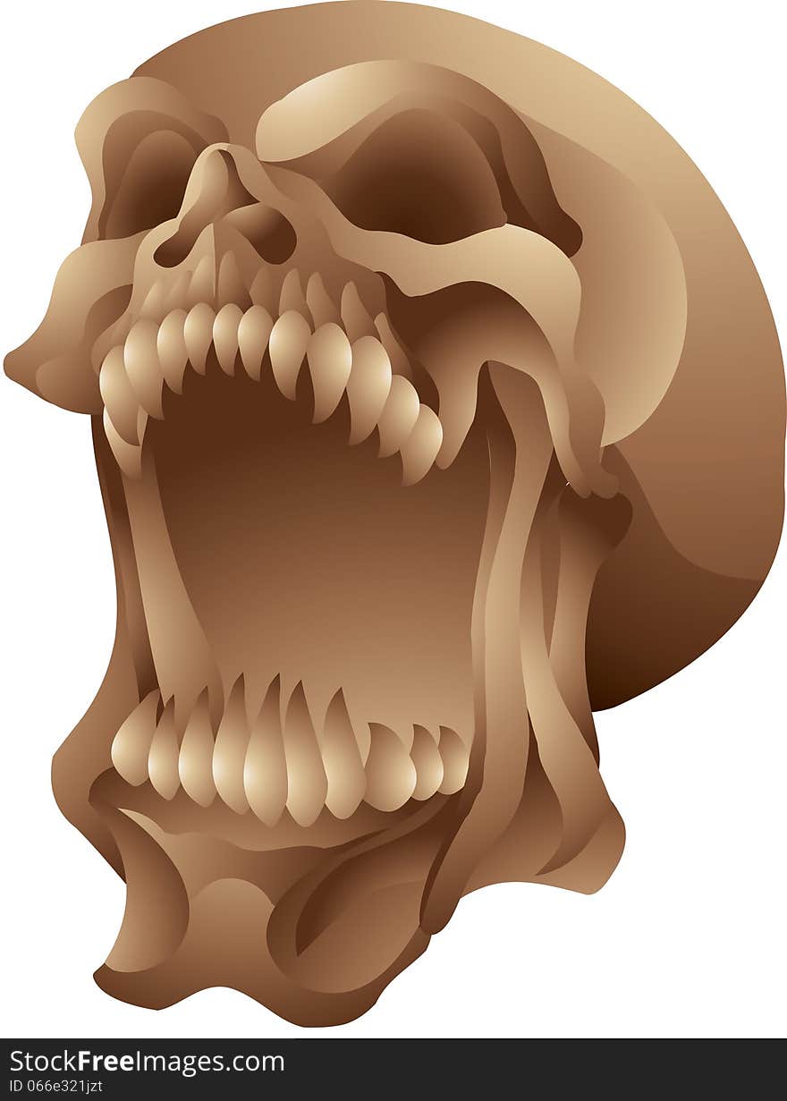 Scary screaming skull isolated illustration