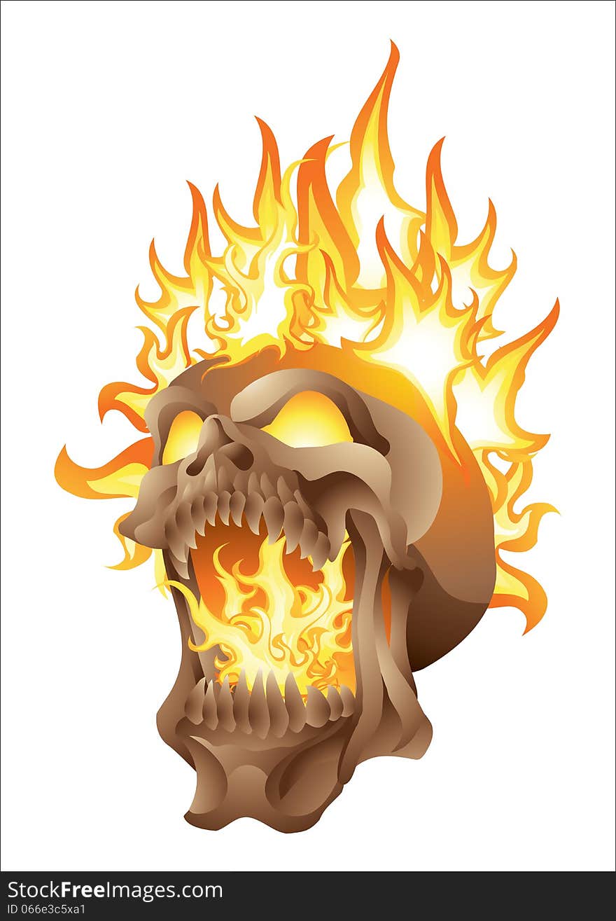 Skull in flames isolated