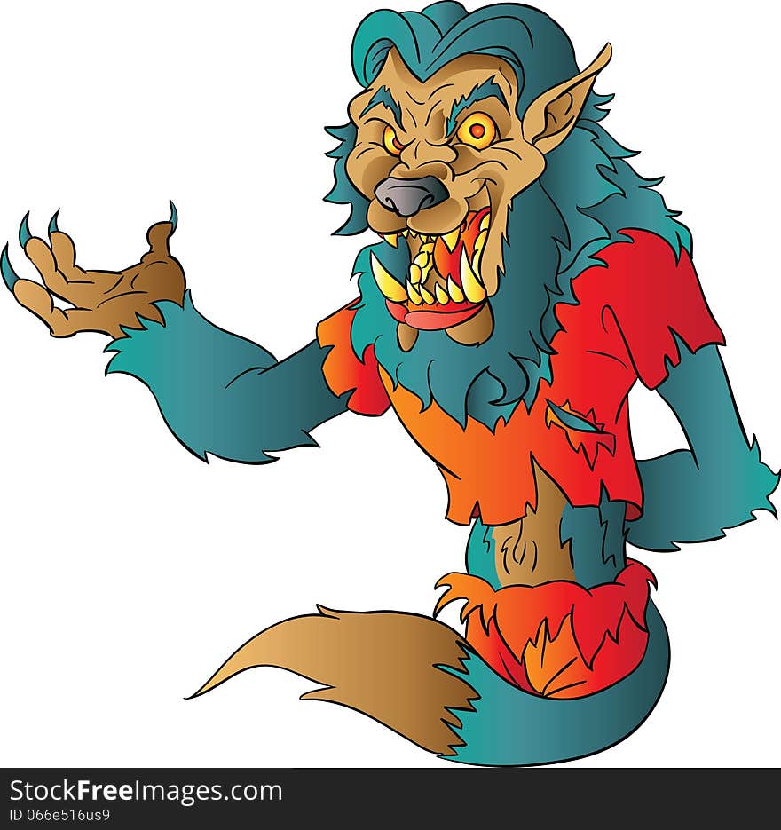 Wolfman welcoming gesture isolated illustration